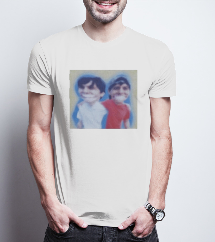 Slushy Noobs Hugging Cartoon Characters In Red And White Outfits T-Shirt