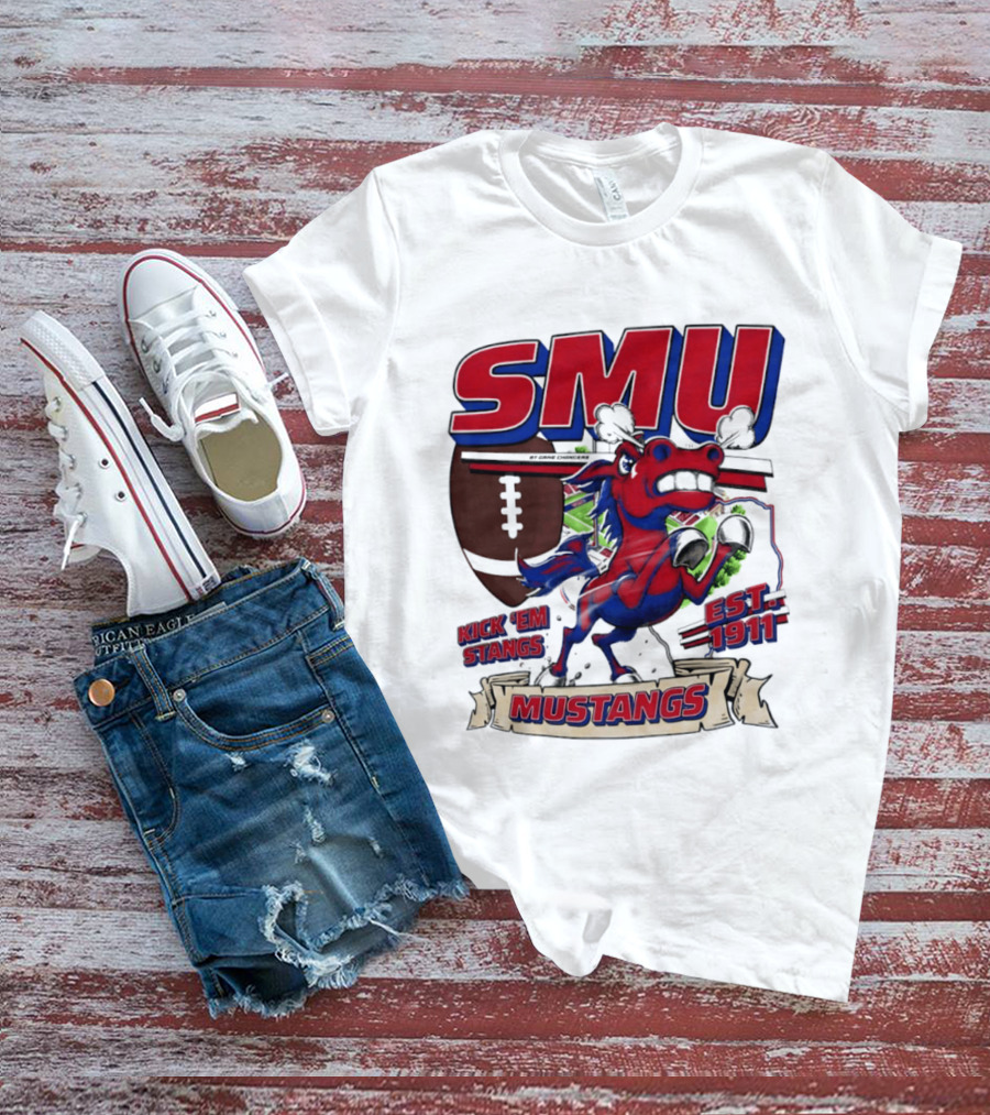 SMU Mustangs Kick 'Em Stangs Football 1911 T-Shirt