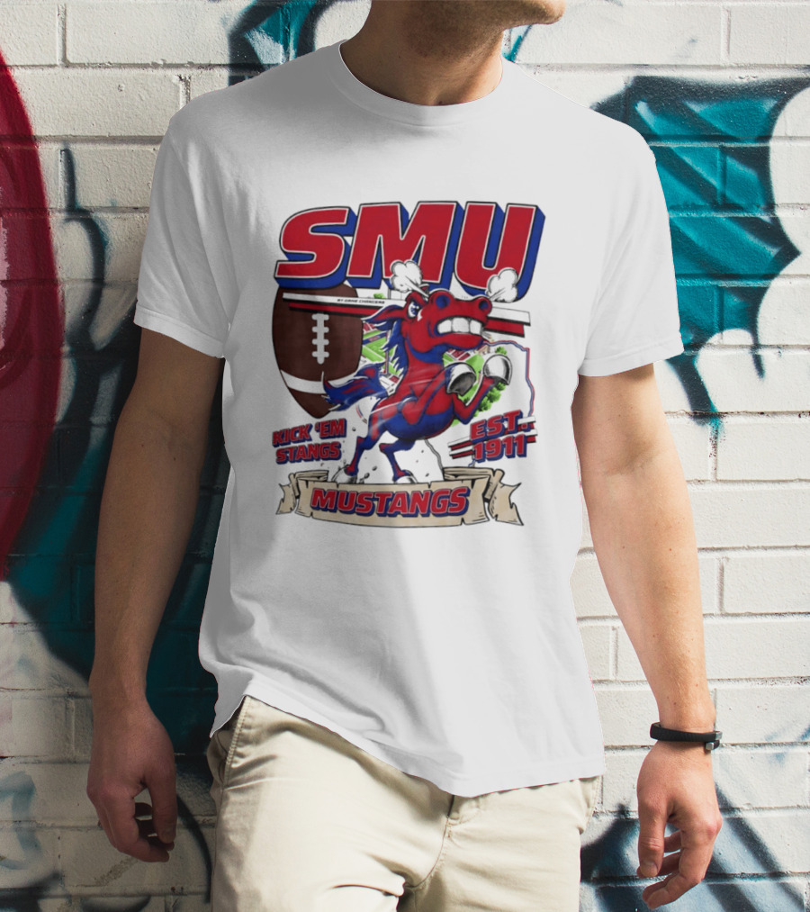SMU Mustangs Kick 'Em Stangs Football 1911 T-Shirt