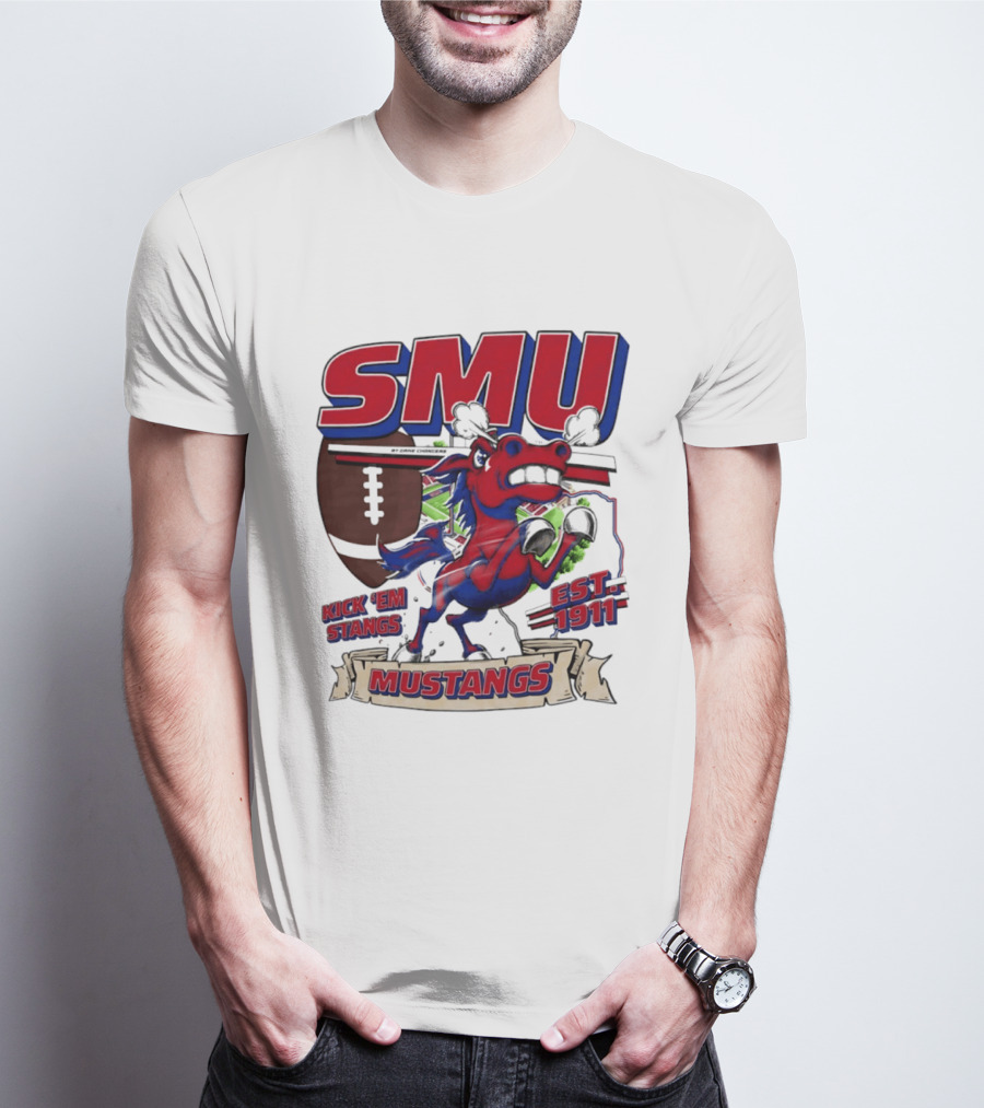 SMU Mustangs Kick 'Em Stangs Football 1911 T-Shirt