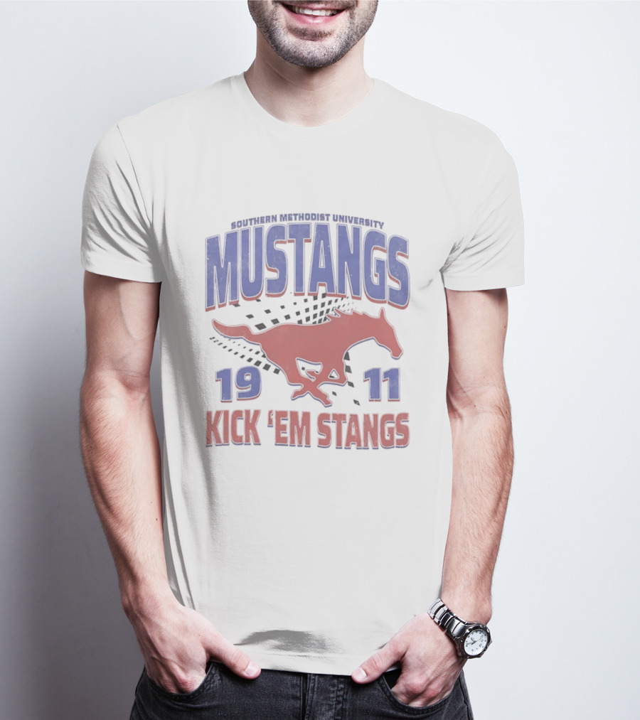 Southern Methodist University Mustangs 1911 Kick 'Em Stangs Mustang Red And Blue T-Shirt