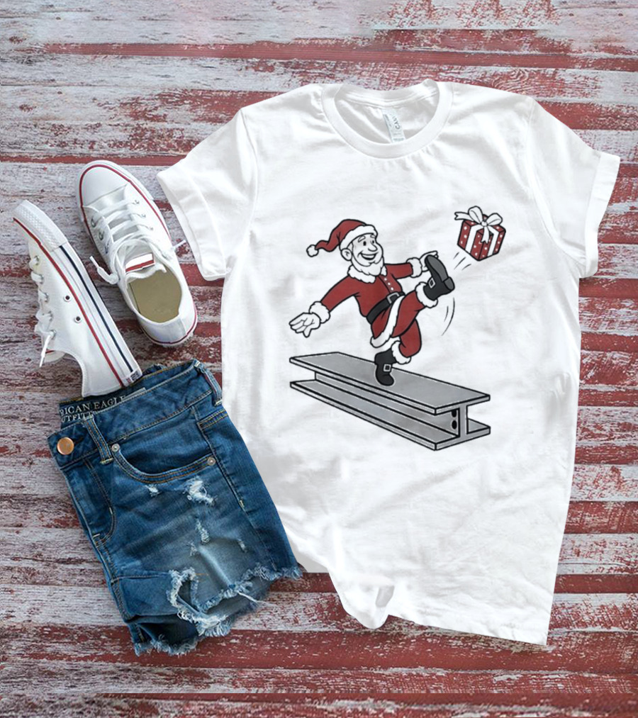 Steel City Santa Claus Dancing On Steel Beam With Holiday T-Shirt