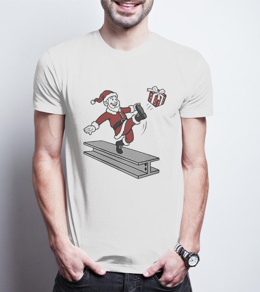 Steel City Santa Claus Dancing On Steel Beam With Holiday T-Shirt