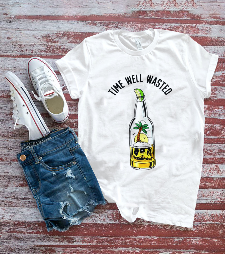 Time Well Wasted Skull And Palm Tree In Bottle With Lemon Slice T-Shirt