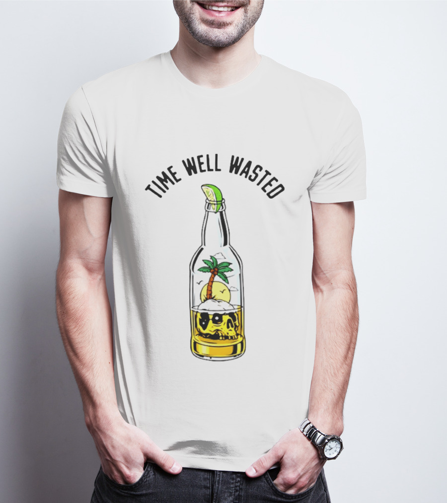 Time Well Wasted Skull And Palm Tree In Bottle With Lemon Slice T-Shirt