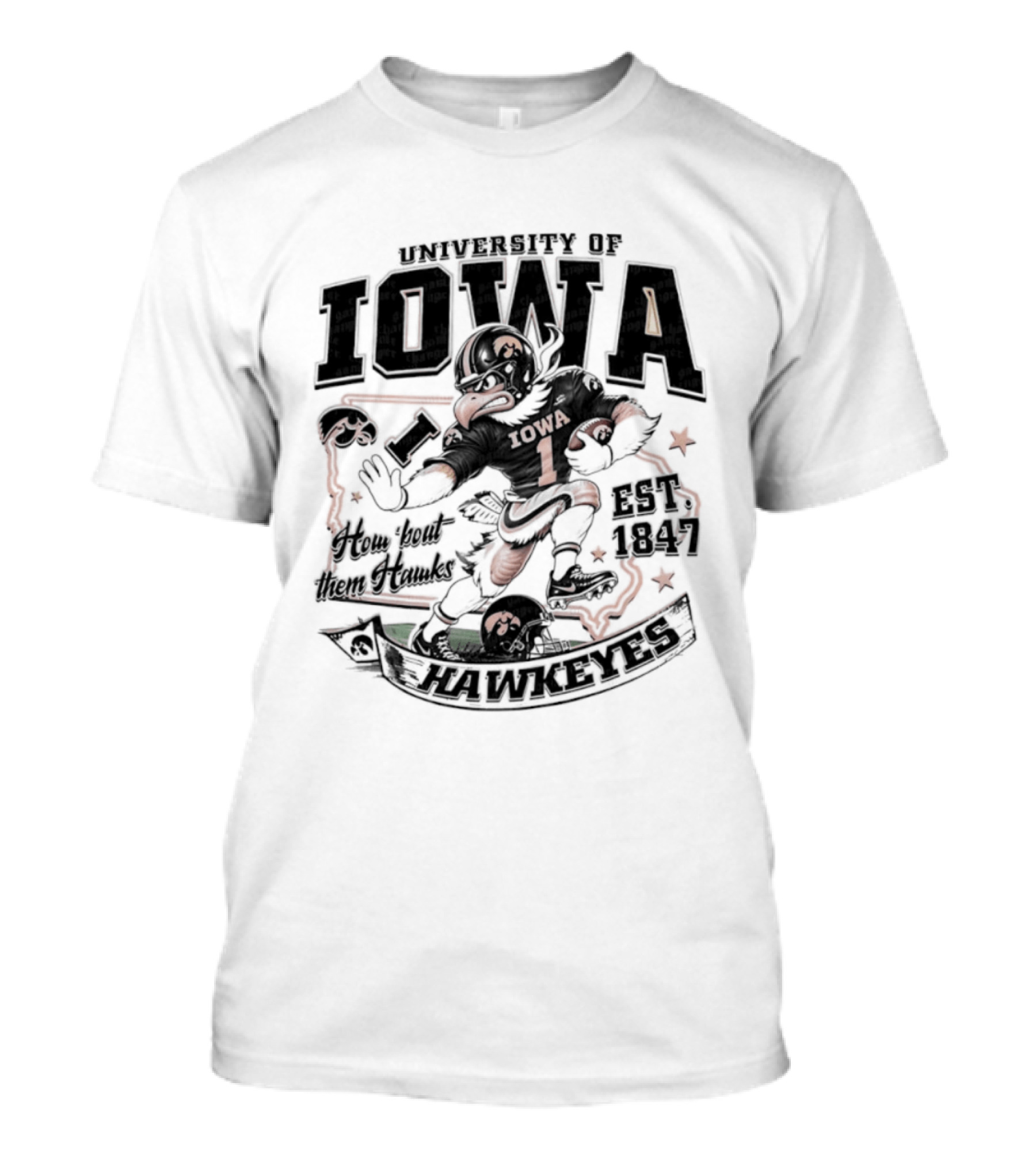 University Of Iowa How 'Bout Them Hawks Football Mascot Est 1847 T-Shirt