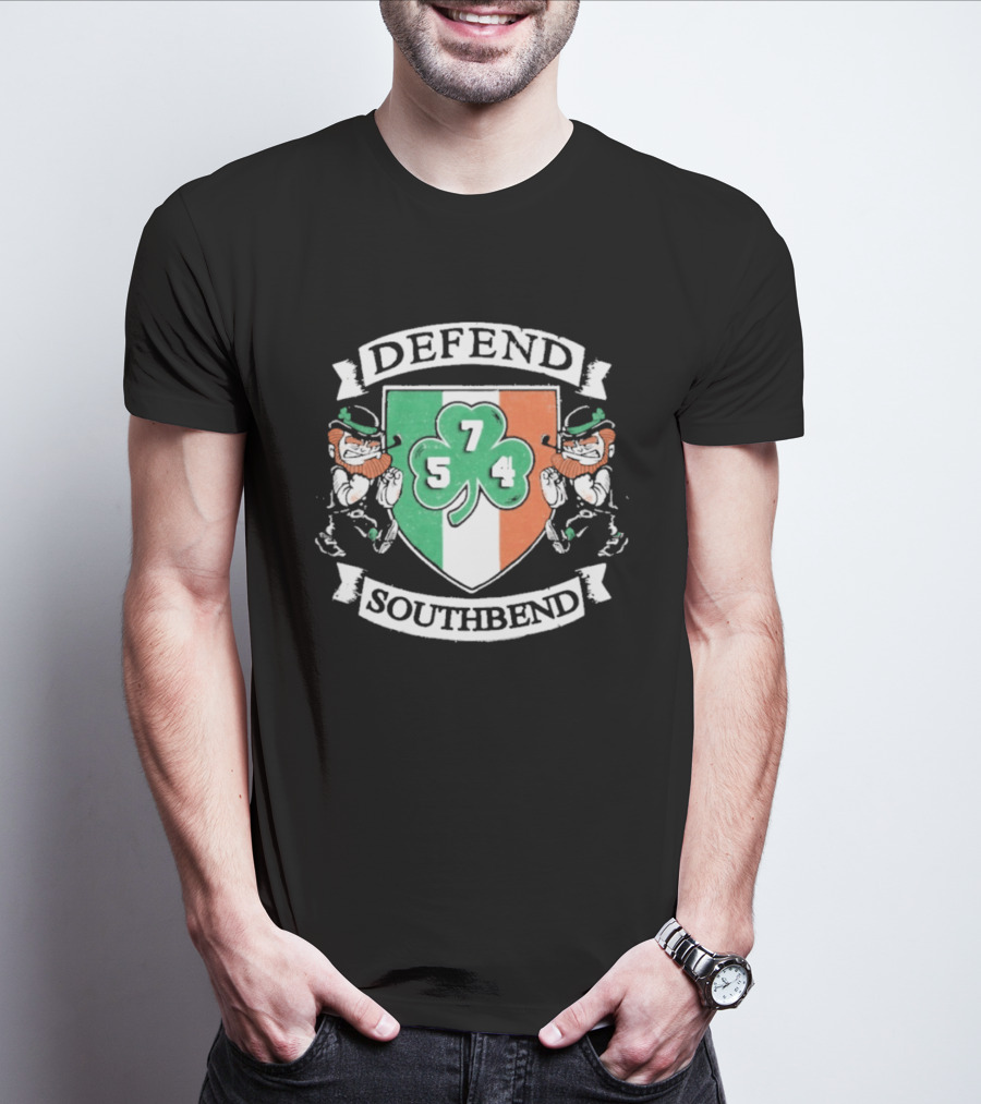 Notre Dame Defend Southbend 754 Shamrock Emblem With Fighting Leprechauns T-Shirt