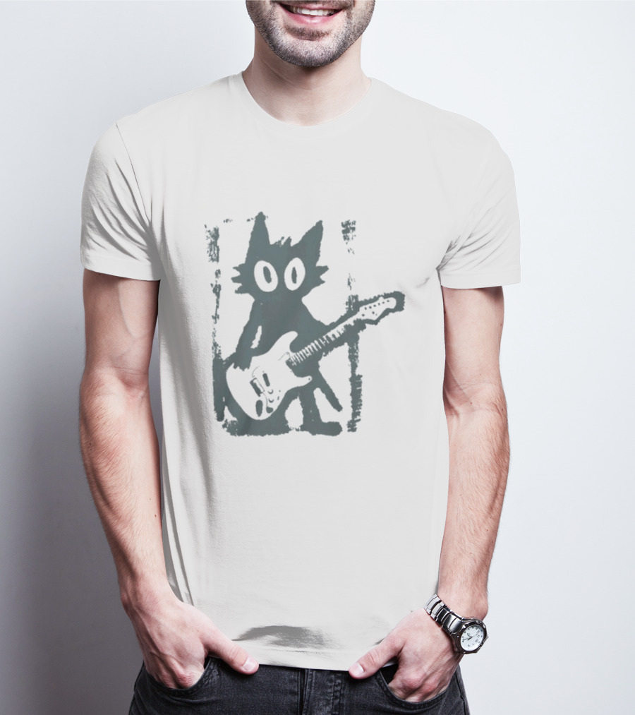 Rock Star Cat Electric Guitar Kitty Playful Feline Musician T-Shirt