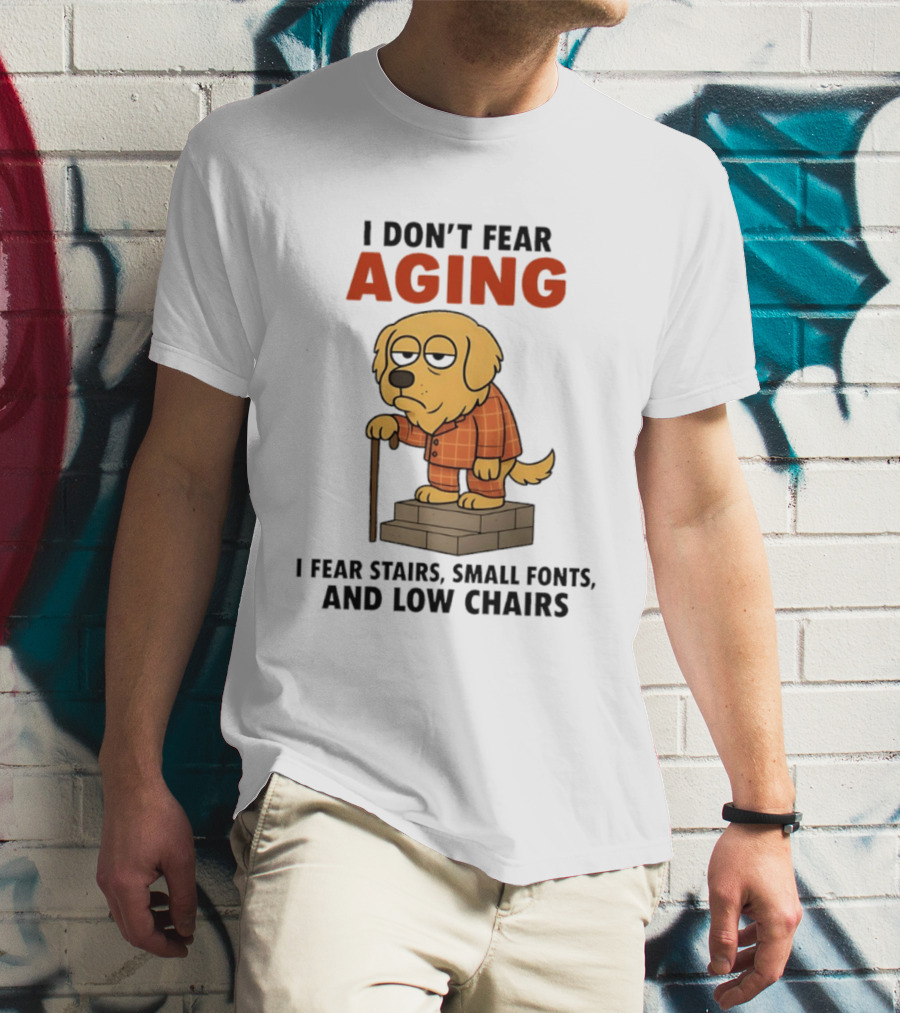 Golden Retriever I Don't Fear Aging I Fear Stairs Small Fonts And Low Chairs T-Shirt