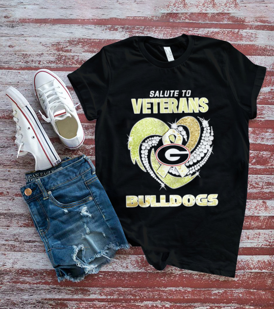 Salute To Veterans Georgia Bulldogs Heart Ribbon T-Shirt