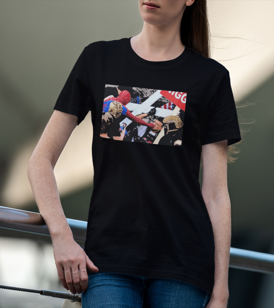 Spiderman Punch A Nazi Humor Superhero Comic Book Action Scene T-Shirt