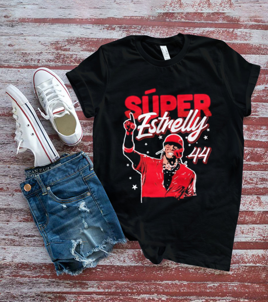 Súper Estrelly 44 Red Baseball Celebration Hero T-Shirt