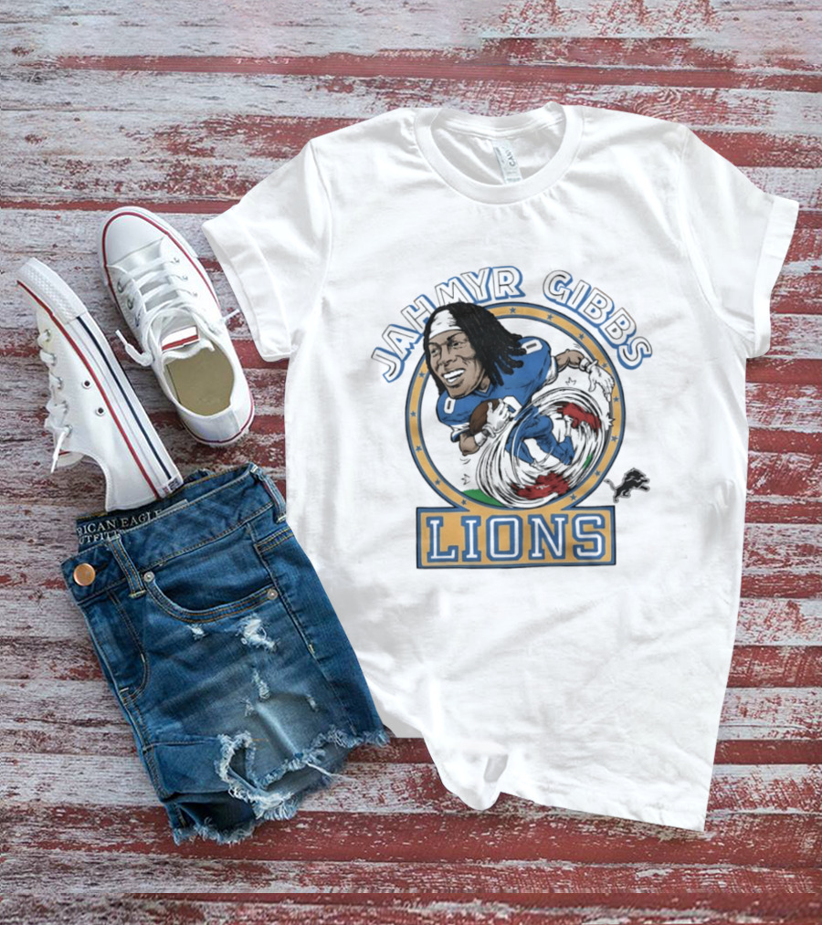 Jahmyr Gibbs Lions Football Caricature T-Shirt