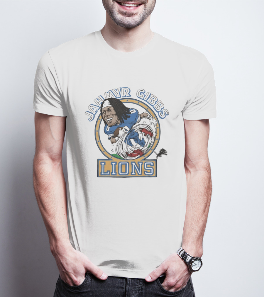 Jahmyr Gibbs Lions Football Caricature T-Shirt