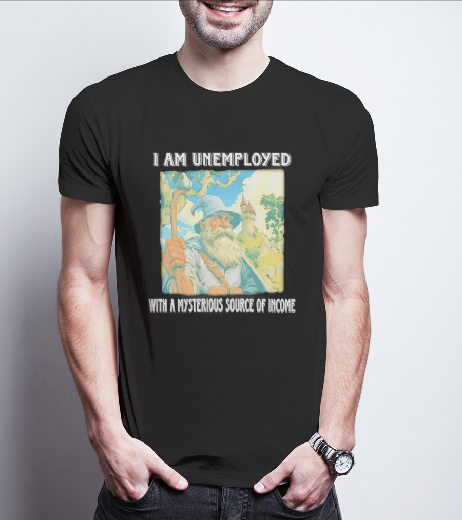 I Am Unemployed Mysterious Source Of Income Medieval Wizard And Castle T-Shirt