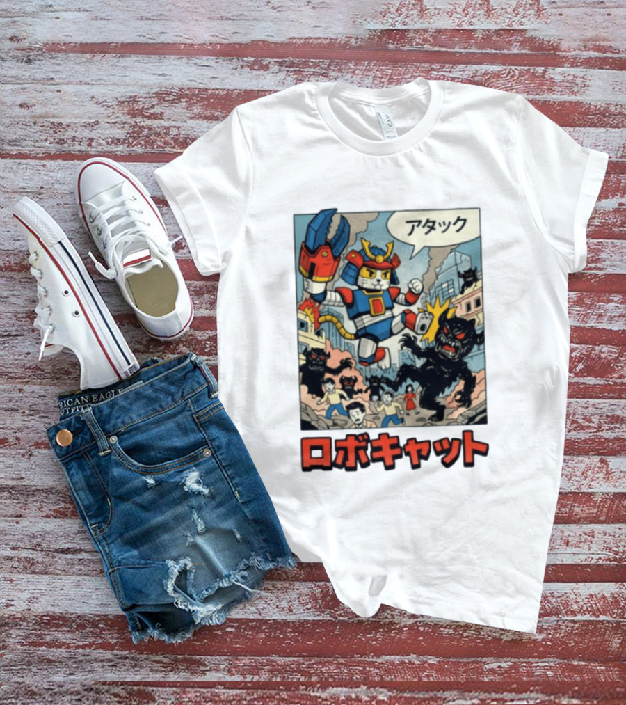 RoboCat Attack Japanese Mecha Kaiju T-Shirt