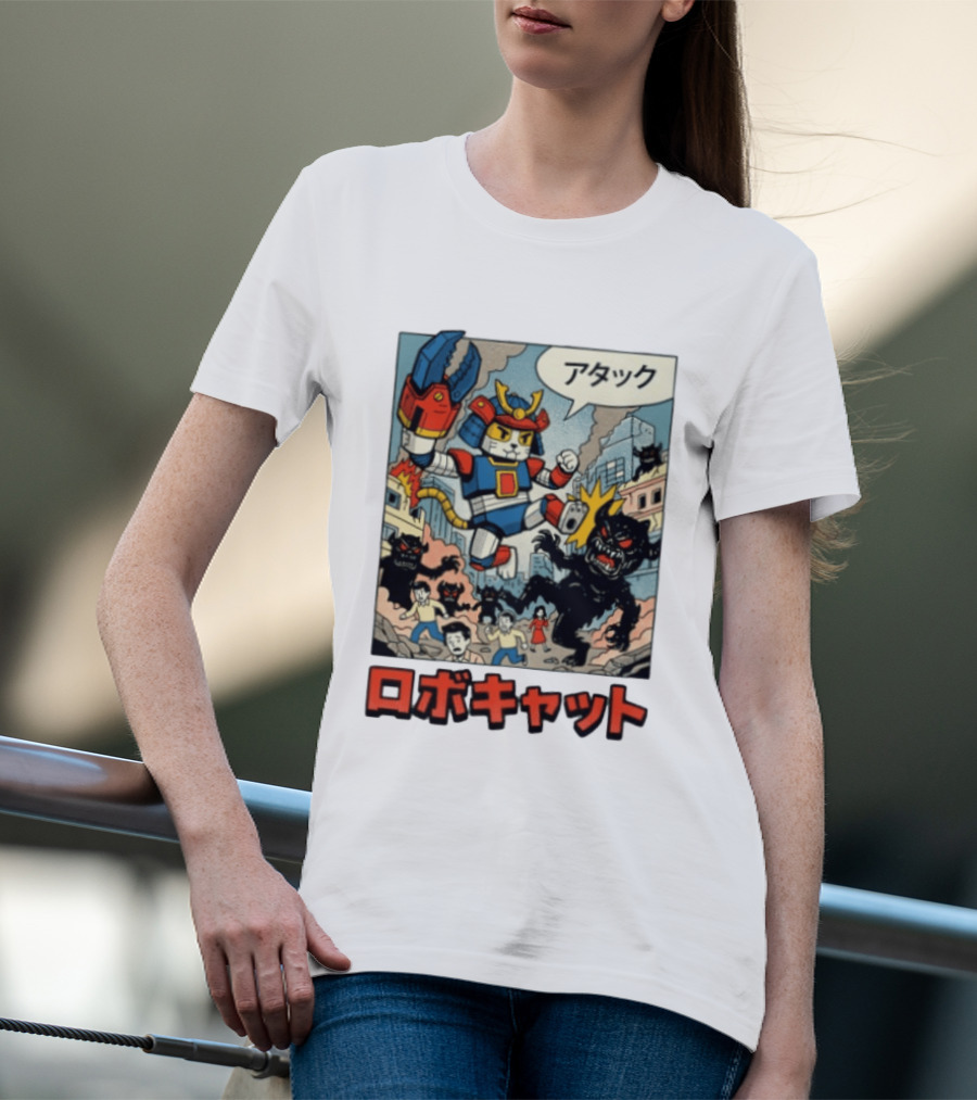 RoboCat Attack Japanese Mecha Kaiju T-Shirt