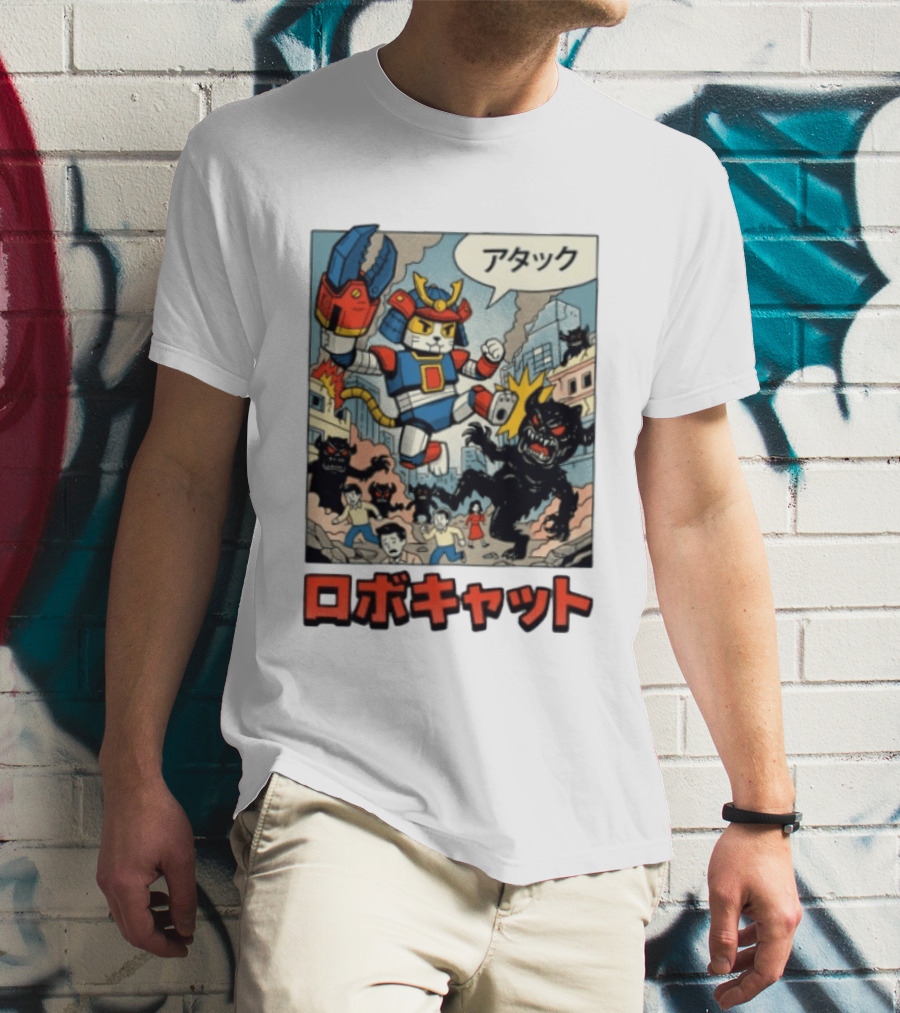 RoboCat Attack Japanese Mecha Kaiju T-Shirt