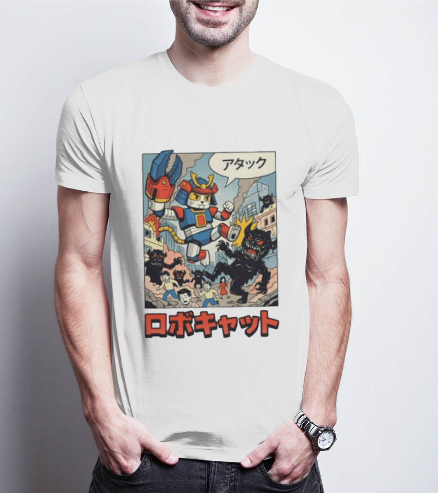 RoboCat Attack Japanese Mecha Kaiju T-Shirt