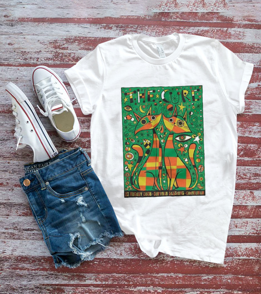 The Cure Summer Sessions Edinburgh August 2026 Two Cats Psychedelic T-Shirt