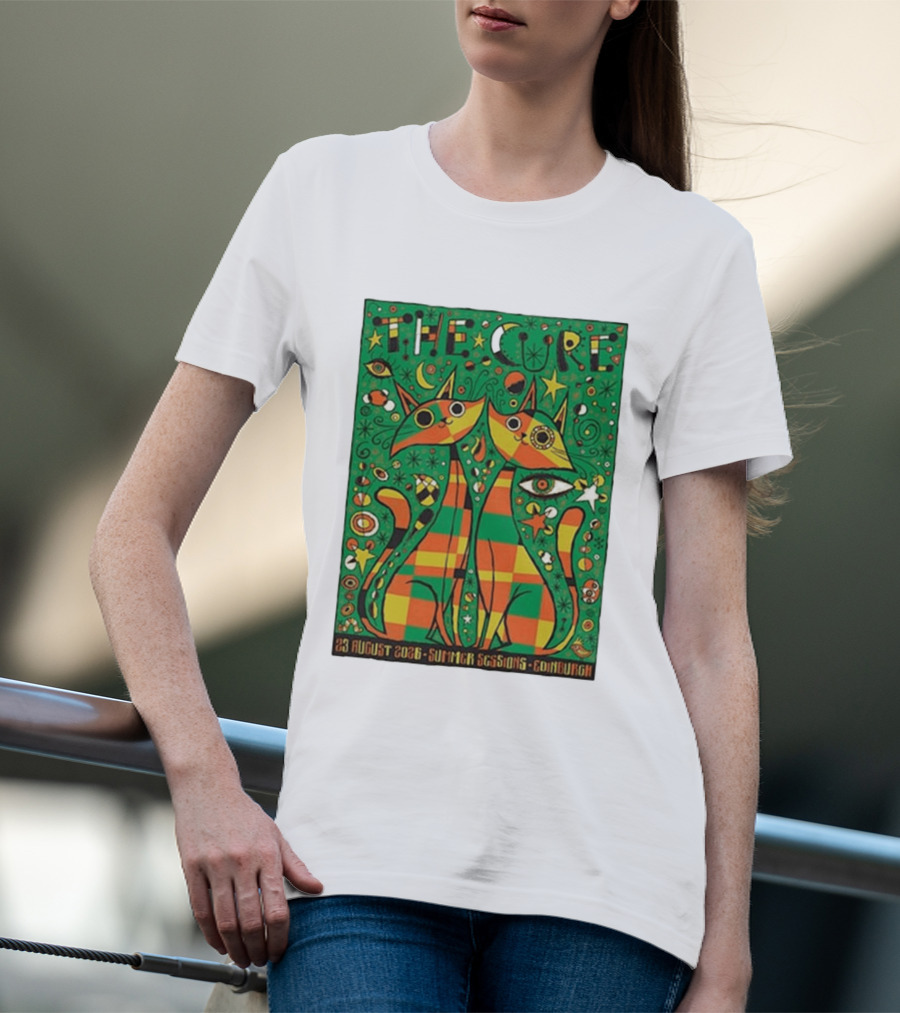 The Cure Summer Sessions Edinburgh August 2026 Two Cats Psychedelic T-Shirt