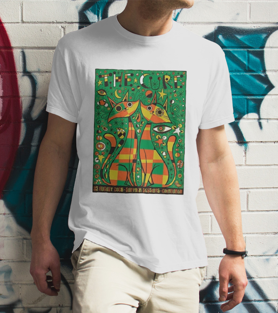 The Cure Summer Sessions Edinburgh August 2026 Two Cats Psychedelic T-Shirt