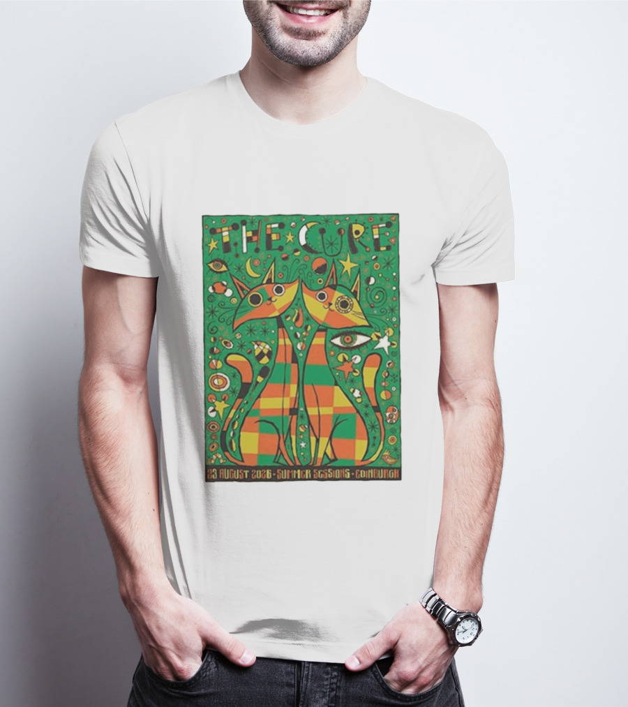 The Cure Summer Sessions Edinburgh August 2026 Two Cats Psychedelic T-Shirt