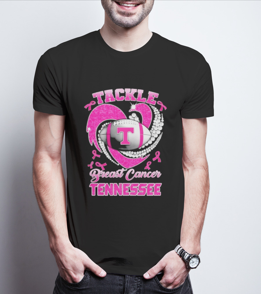 Tackle Breast Cancer Tennessee Volunteers Pink Ribbon Football Awareness T-Shirt