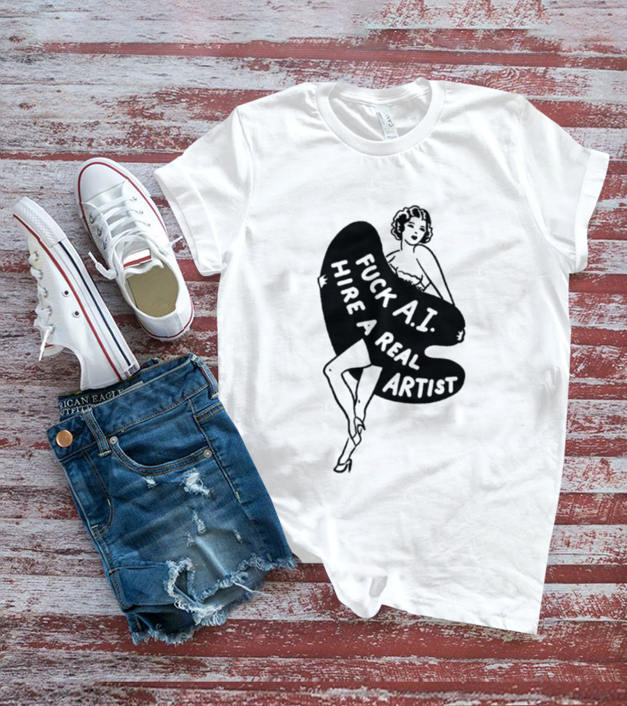 Fuck AI Hire A Real Artist Vintage Pin Up Style Palette T-Shirt
