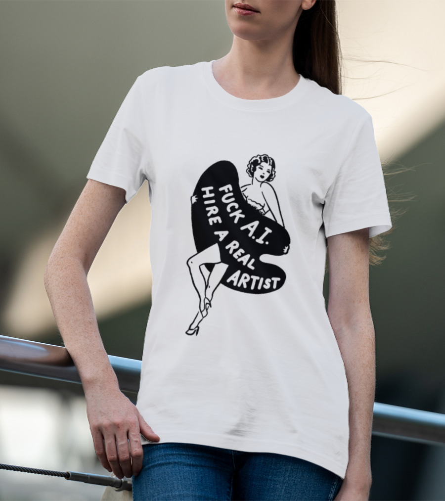 Fuck AI Hire A Real Artist Vintage Pin Up Style Palette T-Shirt