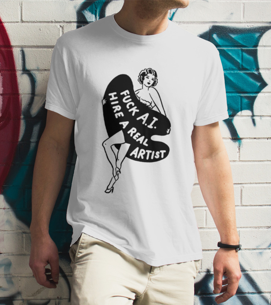 Fuck AI Hire A Real Artist Vintage Pin Up Style Palette T-Shirt