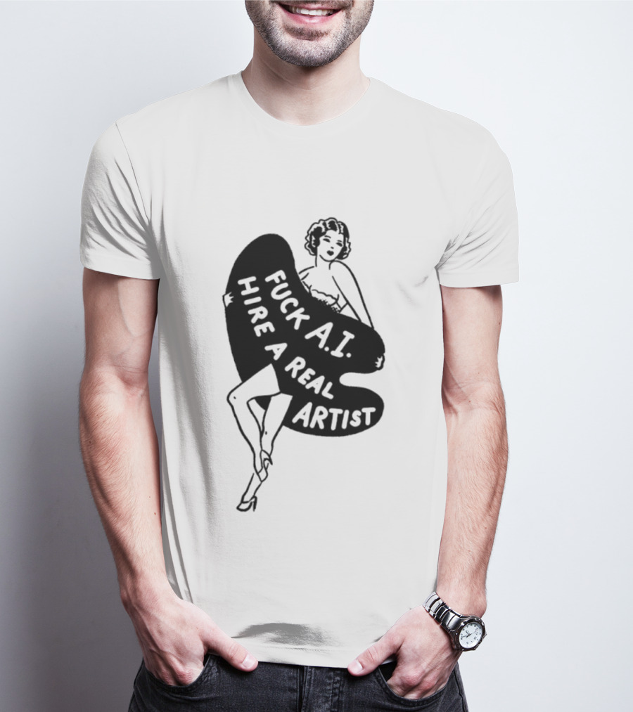 Fuck AI Hire A Real Artist Vintage Pin Up Style Palette T-Shirt