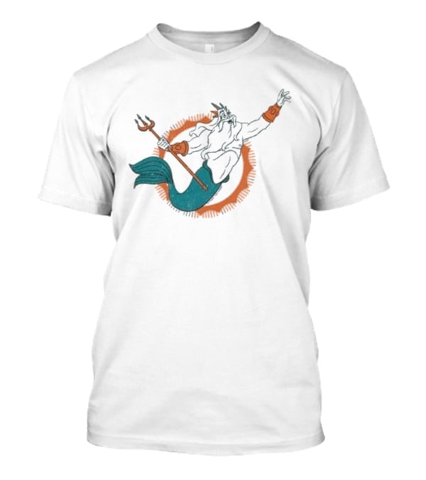Miami Dolphins King Triton Pose With Trident And Aqua Tail T-Shirt