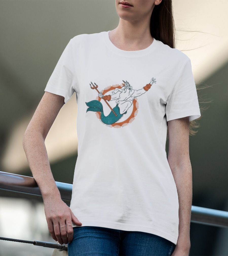 Miami Dolphins King Triton Pose With Trident And Aqua Tail T-Shirt