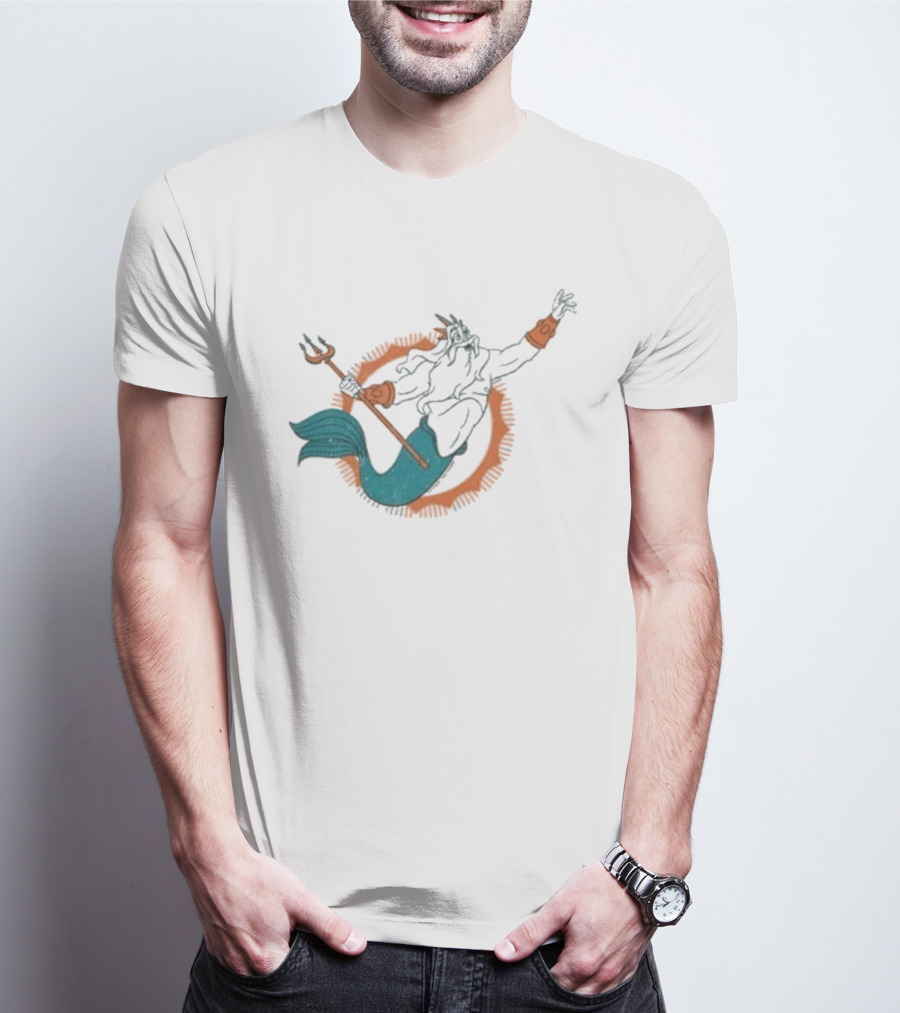 Miami Dolphins King Triton Pose With Trident And Aqua Tail T-Shirt