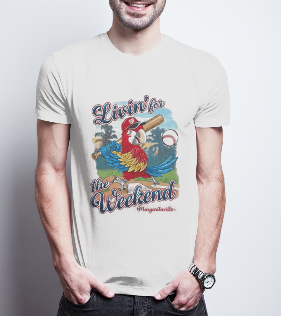 Livin' For The Weekend Nationals Margaritaville 2026 Macaw Baseball T-Shirt