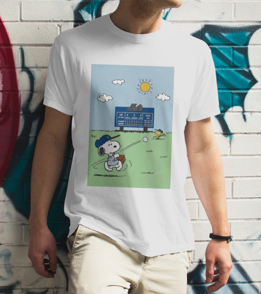 NY Mets Peanuts Snoopy Baseball Game Day T-Shirt