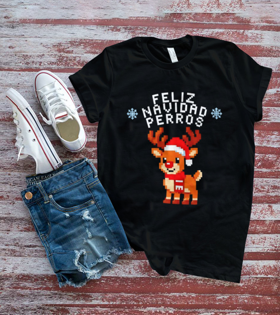 Feliz Navidad Perros Pixel Art Christmas Reindeer T-Shirt