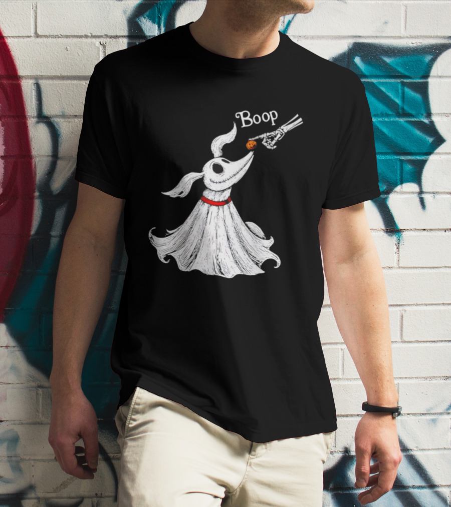 Zero Dog Boop Halloween Skeleton Hand Ghost Dog Pumpkin Nose T-Shirt