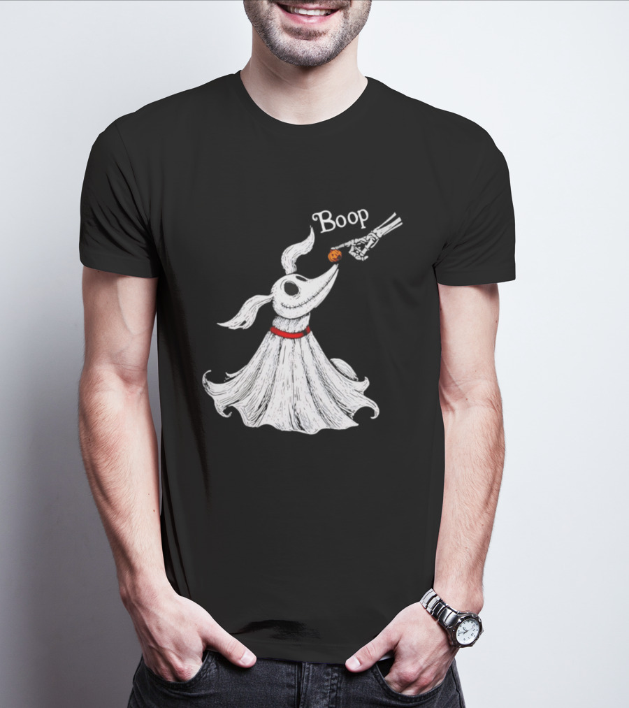 Zero Dog Boop Halloween Skeleton Hand Ghost Dog Pumpkin Nose T-Shirt