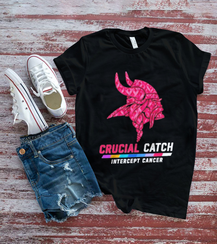 Minnesota Vikings 2026 Crucial Catch Intercept Cancer Pink Crucial Catch Intercept Cancer T-Shirt
