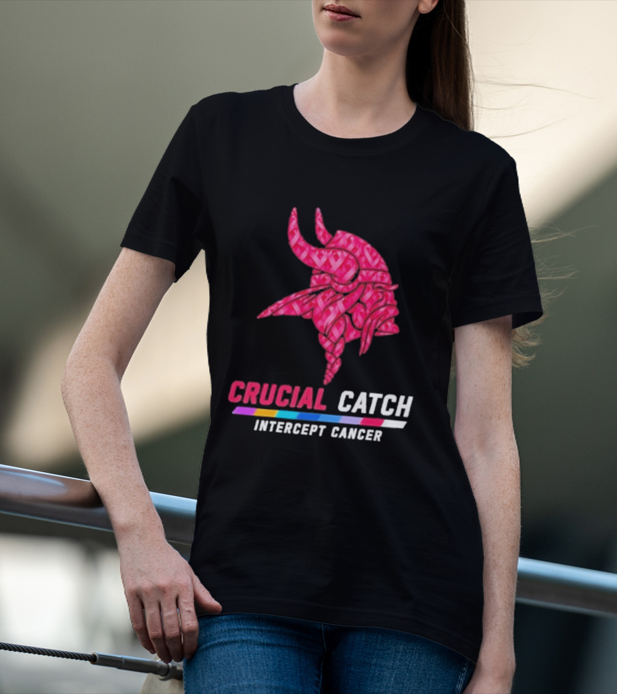 Minnesota Vikings 2026 Crucial Catch Intercept Cancer Pink Crucial Catch Intercept Cancer T-Shirt