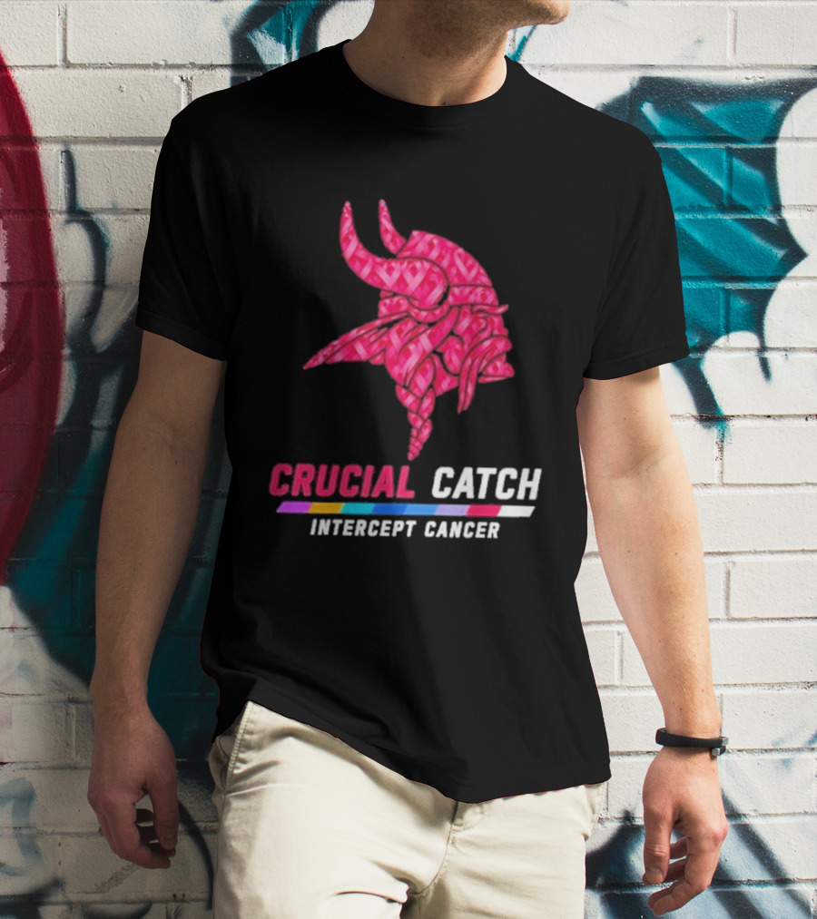 Minnesota Vikings 2026 Crucial Catch Intercept Cancer Pink Crucial Catch Intercept Cancer T-Shirt