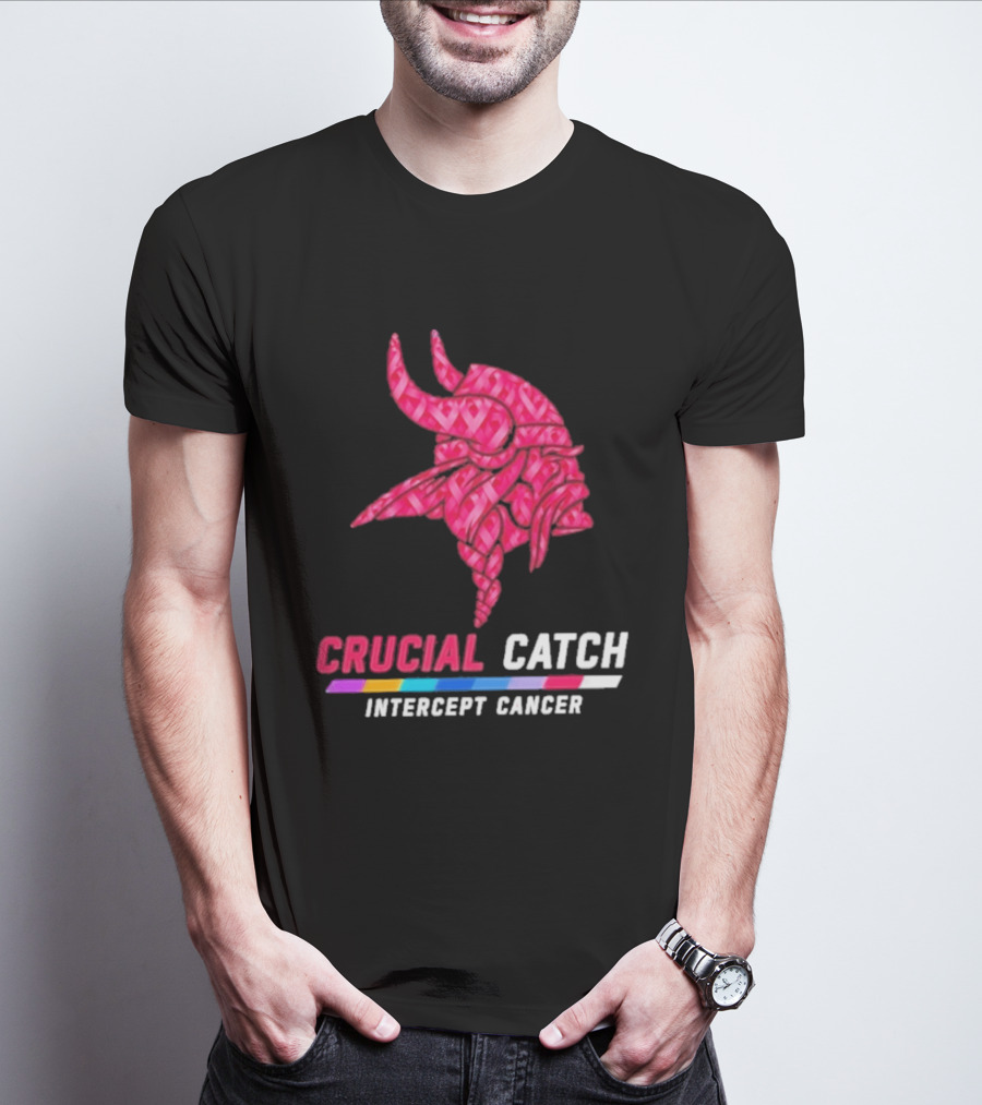 Minnesota Vikings 2026 Crucial Catch Intercept Cancer Pink Crucial Catch Intercept Cancer T-Shirt