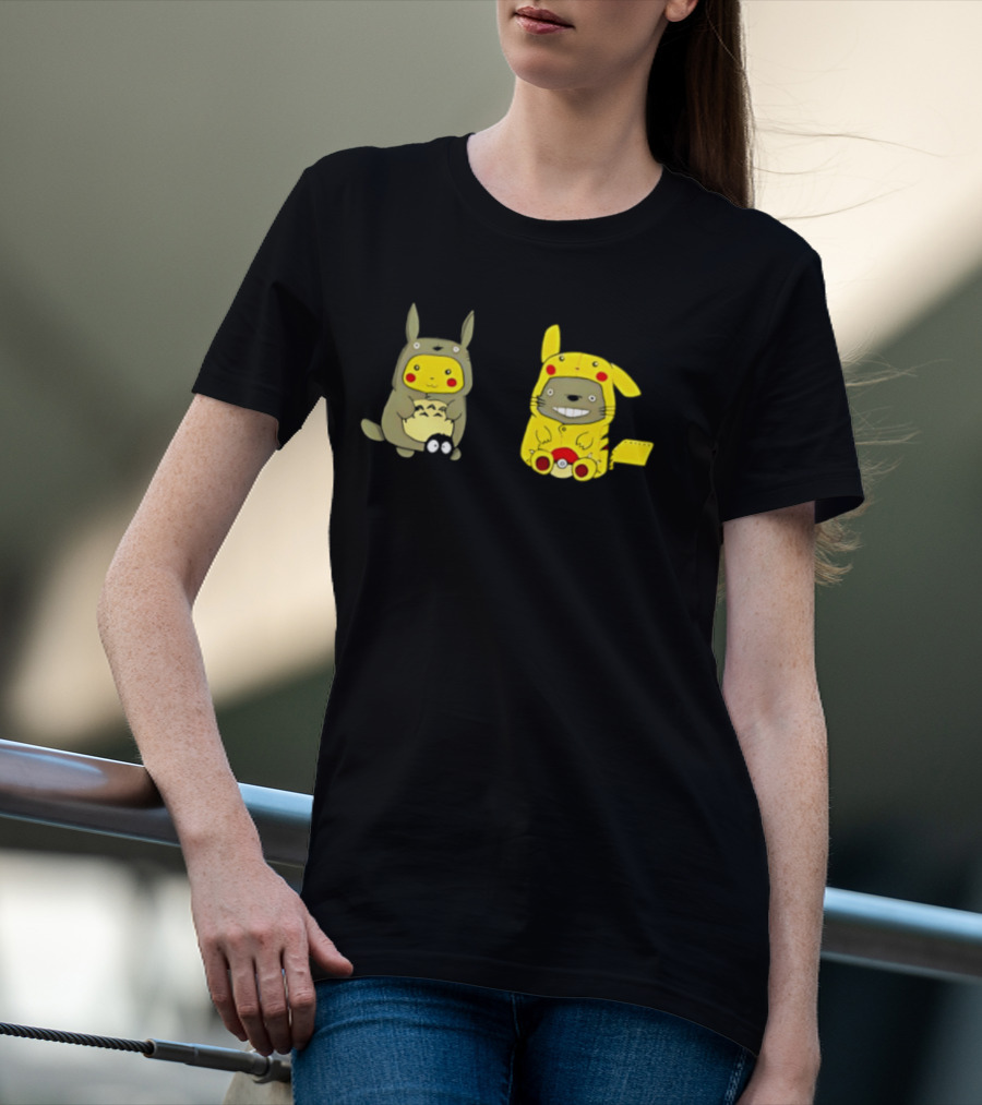 Pikachu Pokémon My Neighbor Totoro Studio Ghibli Crossover Characters T-Shirt