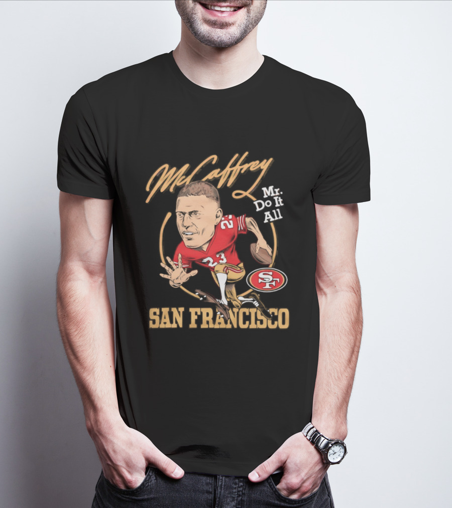 Christian McCaffrey 23 Mr Do It All San Francisco Football Caricature T-Shirt