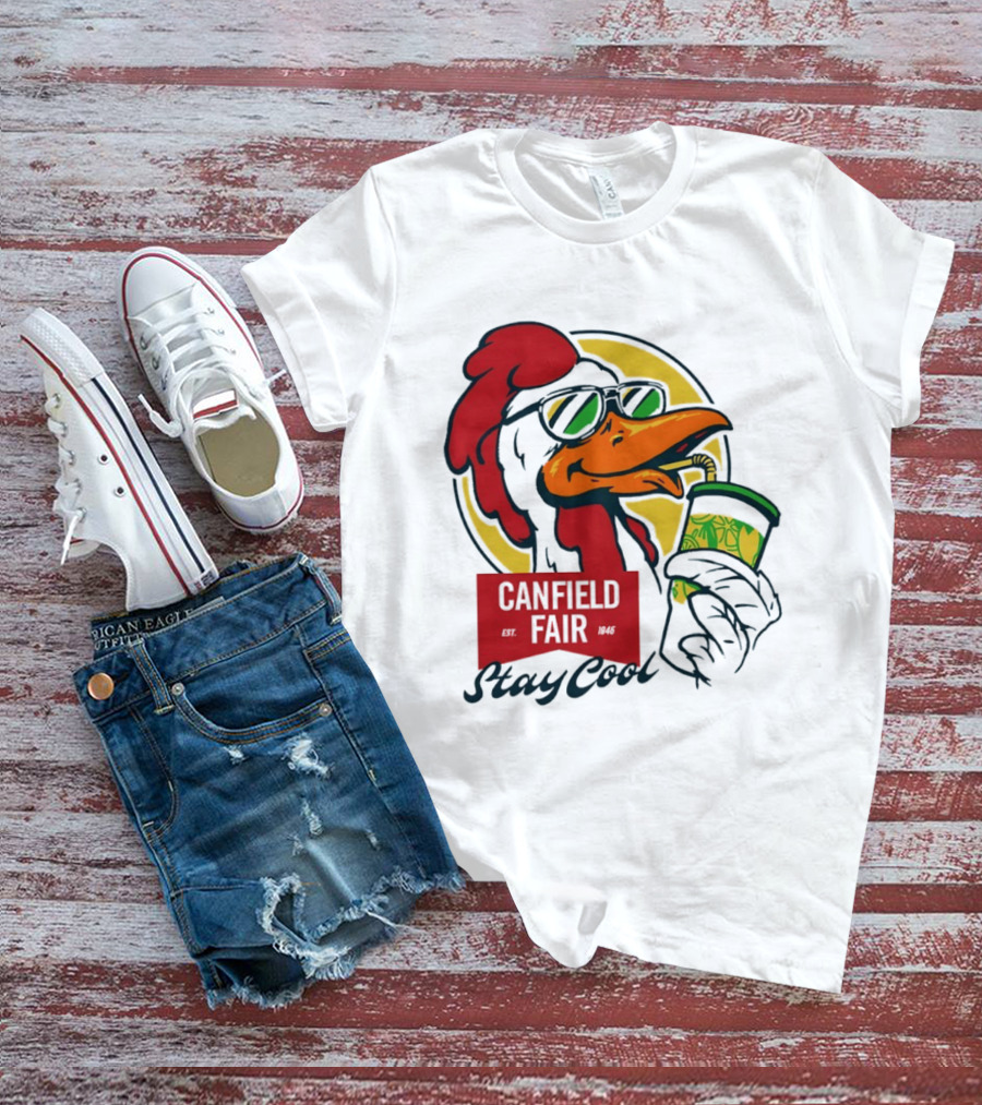 Canfield Fair Stay Cool Rooster Drinking Lemonade T-Shirt