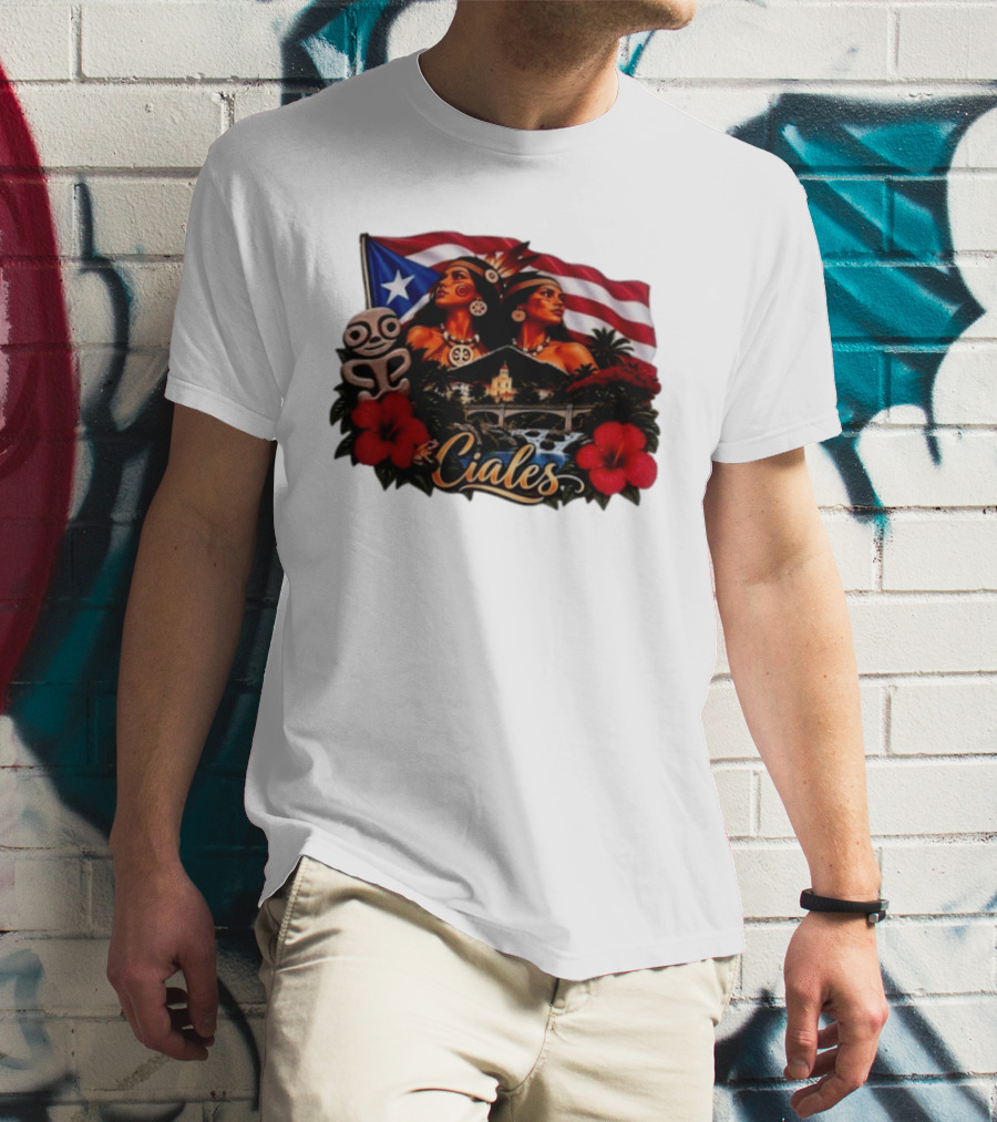 Ciales Puerto Rico Taino Women With Flag Hibiscus Flowers And Indigenous T-Shirt