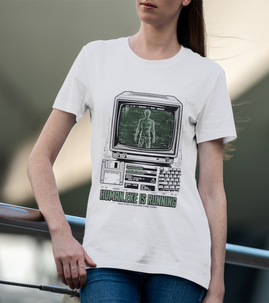 Human Exe Is Running AI Vintage Computer Terminal Display T-Shirt
