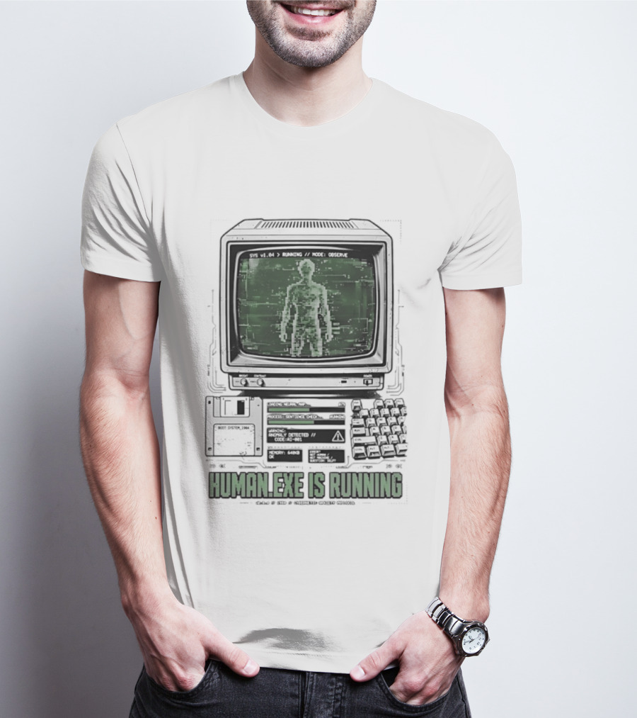 Human Exe Is Running AI Vintage Computer Terminal Display T-Shirt